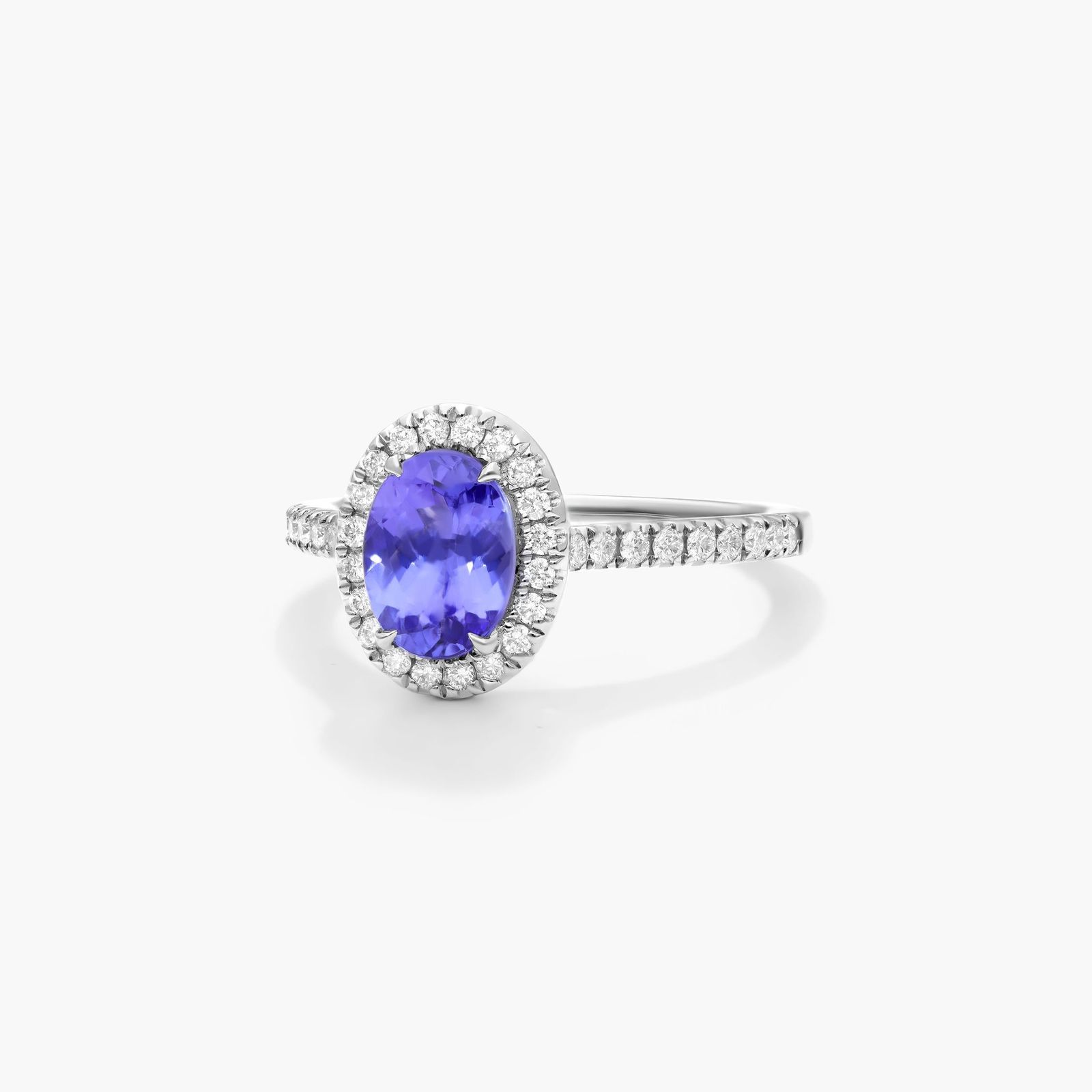 Oval Halo Tanzanite And Diamond Ring In 14K White Gold