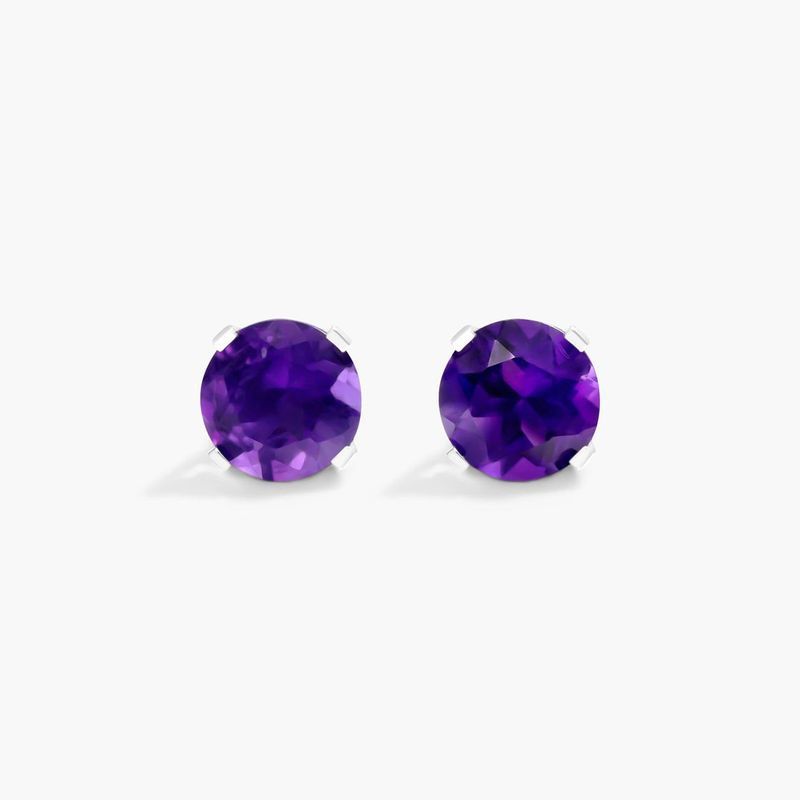 Amethyst Birthstone Earrings In 14K White Gold