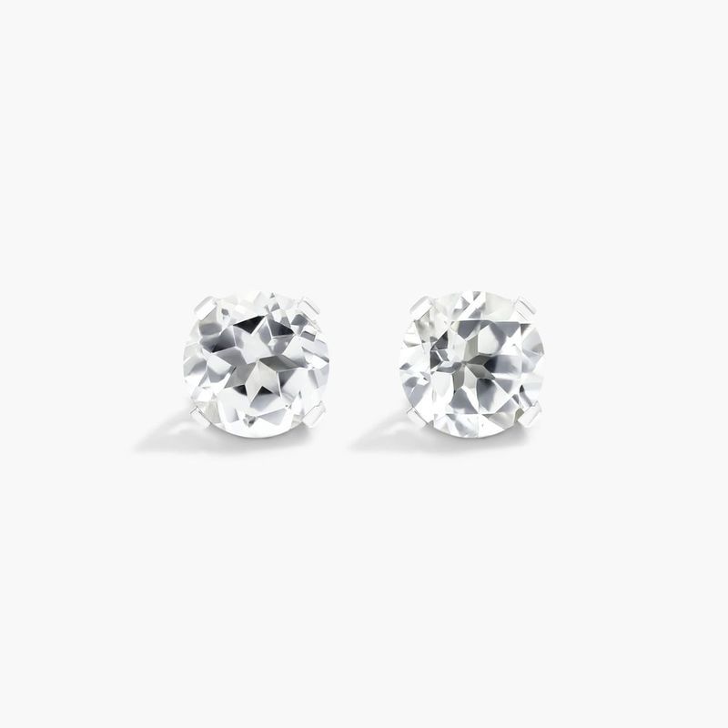 White Topaz Birthstone Earrings In 14K White Gold