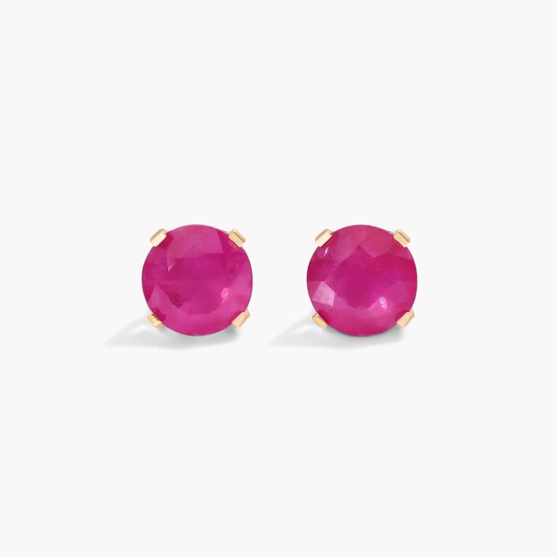 Ruby Birthstone Earrings In 14K Yellow Gold