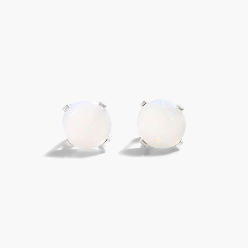 Opal Birthstone Earrings In 14K White Gold