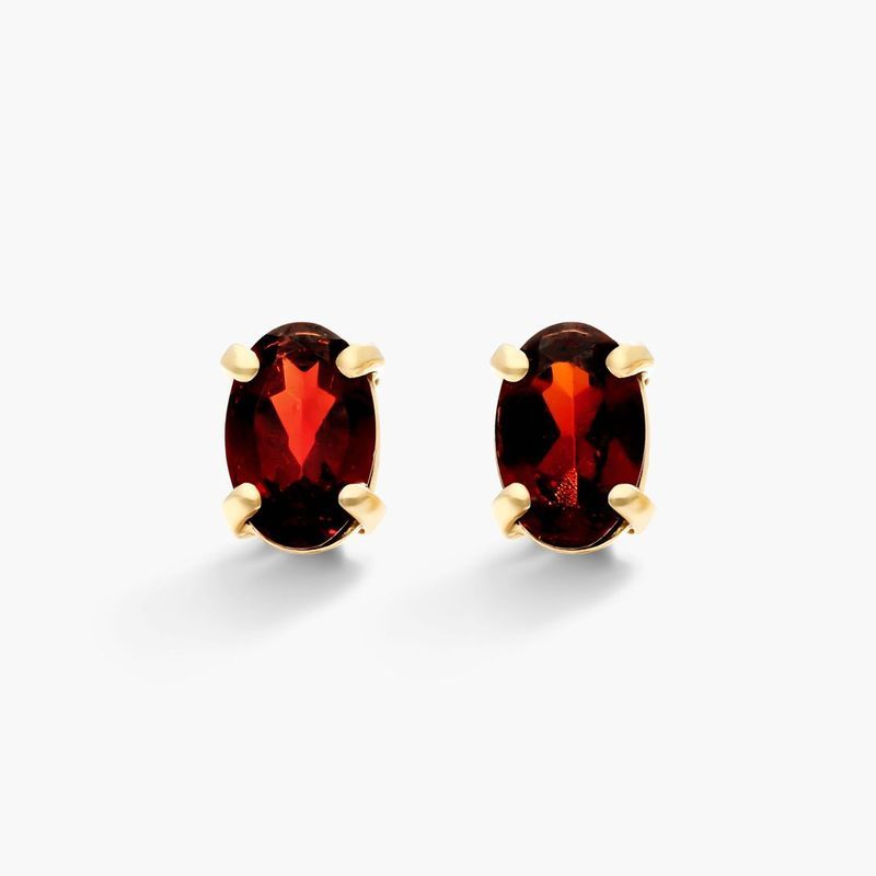 Oval Cut Garnet Birthstone Earrings In 14K Yellow Gold
