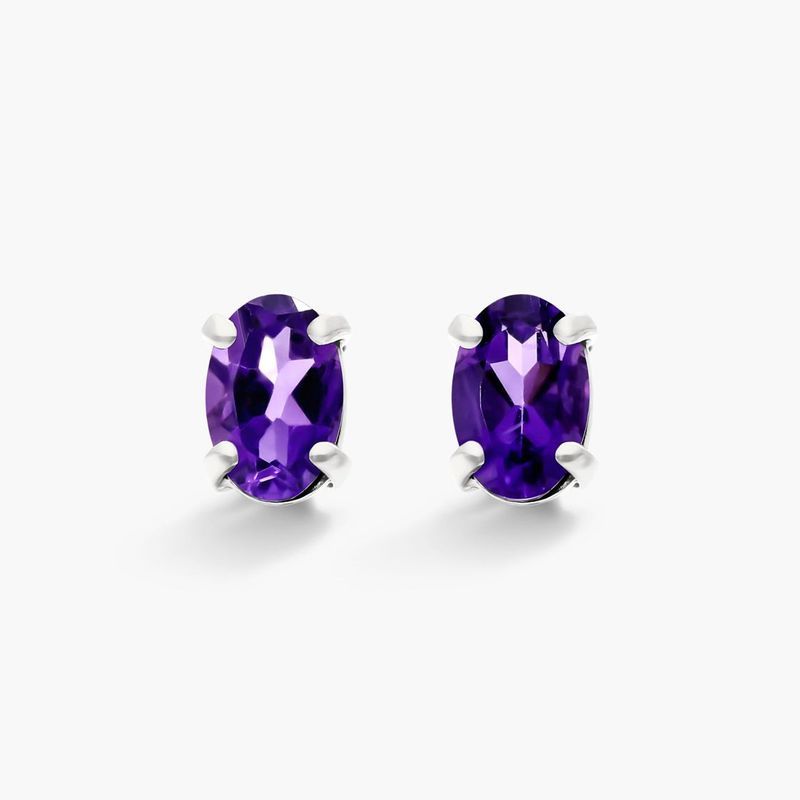 Oval Cut Amethyst Birthstone Earrings In 14K White Gold