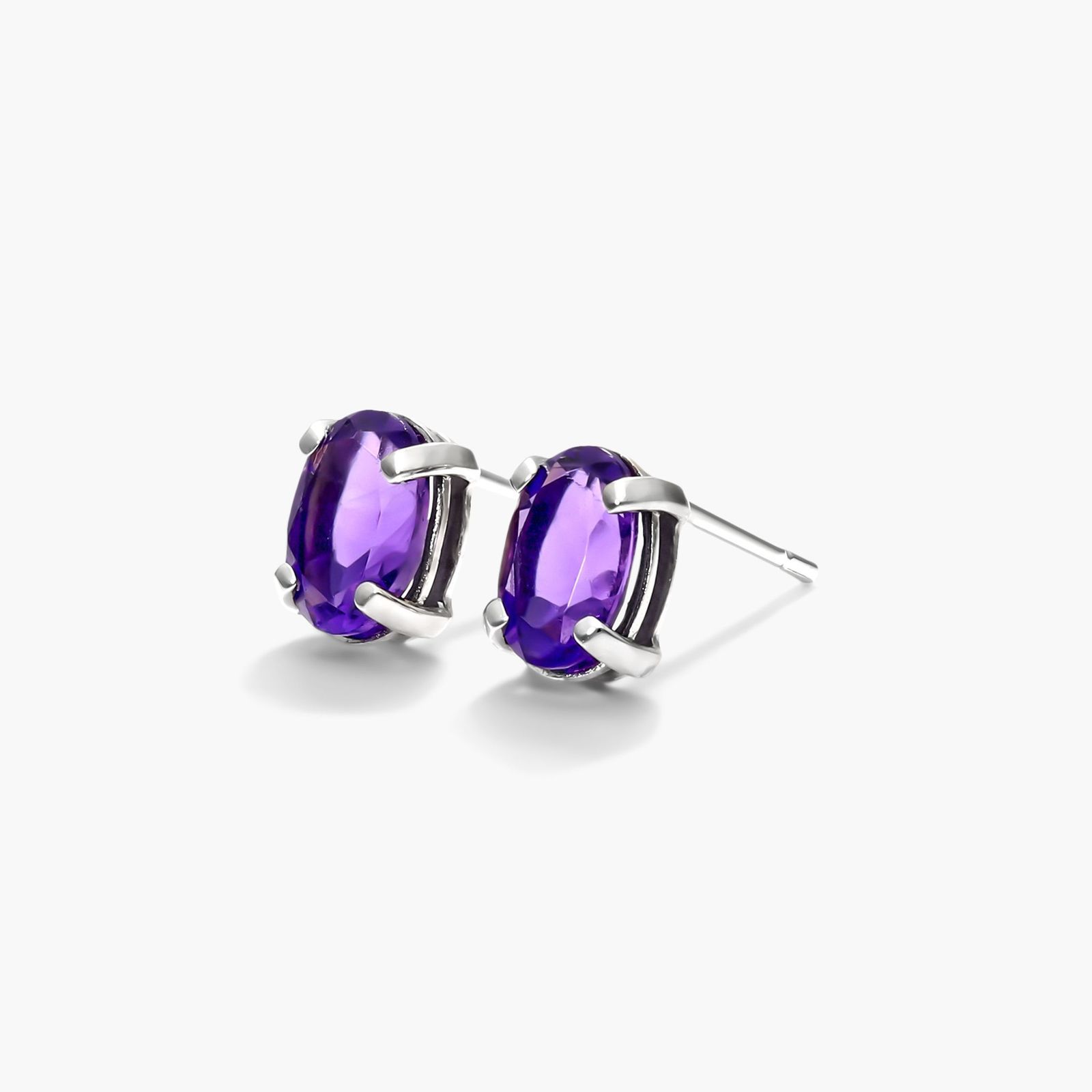 Oval Cut Amethyst Birthstone Earrings In 14K White Gold