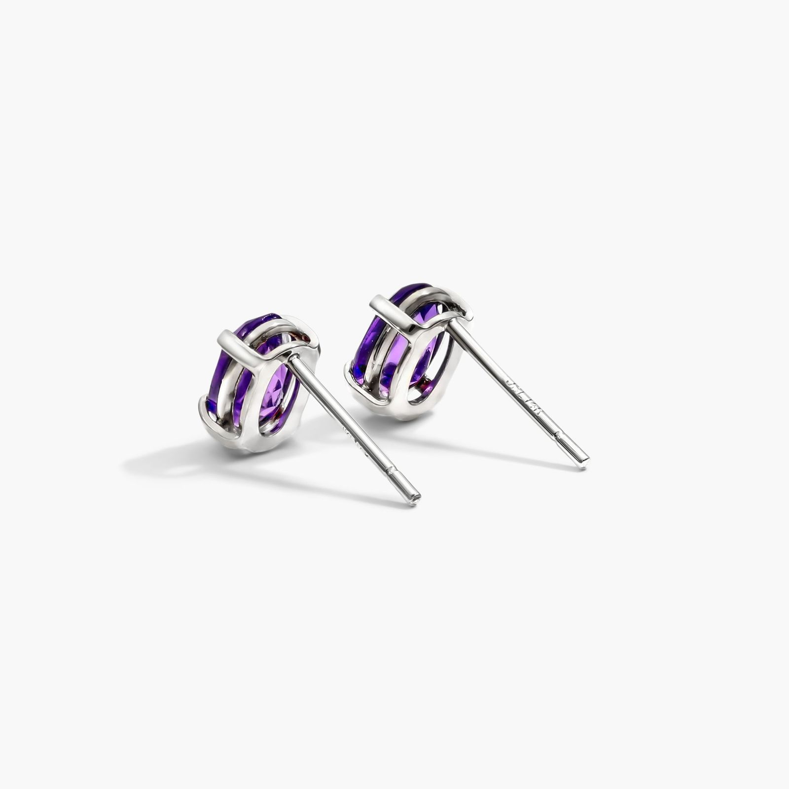 Oval Cut Amethyst Birthstone Earrings In 14K White Gold