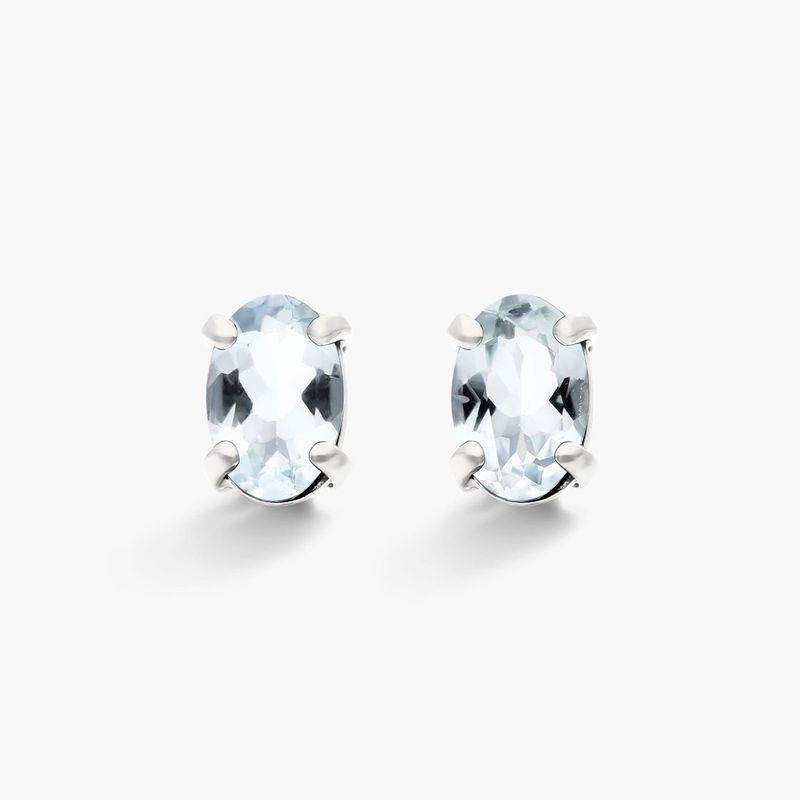 Oval Cut Aquamarine Birthstone Earrings In 14K White Gold