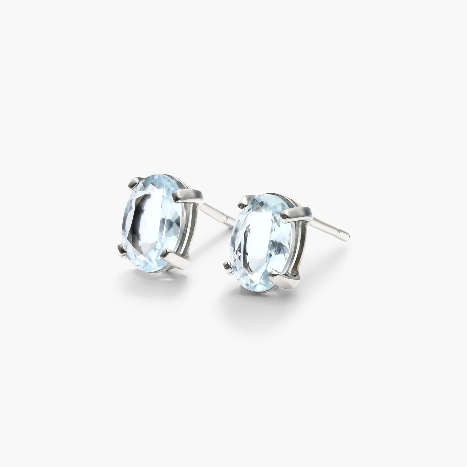 Oval Cut Aquamarine Birthstone Earrings In 14K White Gold