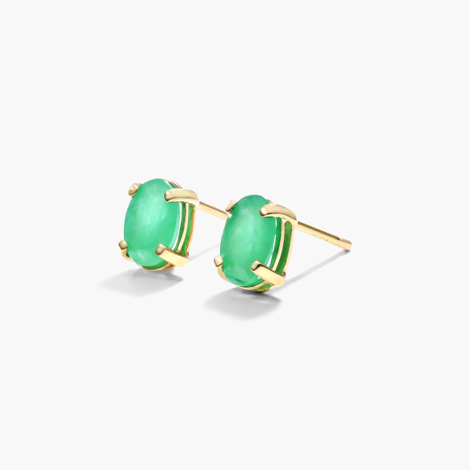 Oval Cut Emerald Birthstone Earrings In 14K Yellow Gold