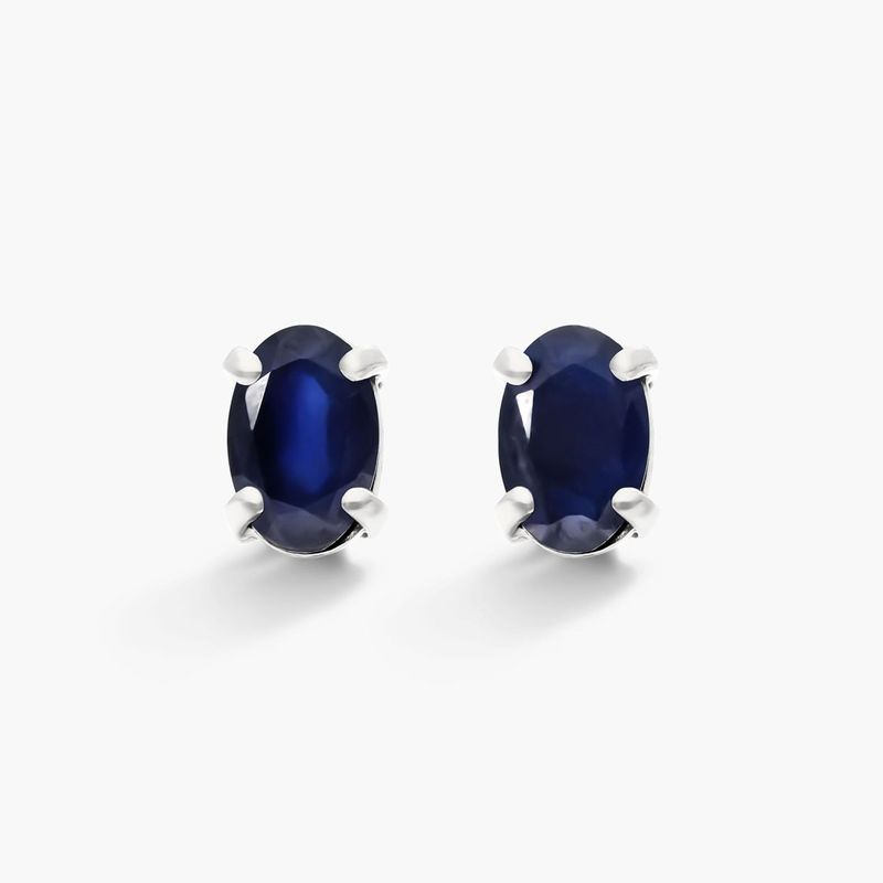 Oval Cut Sapphire Birthstone Earrings In 14K White Gold