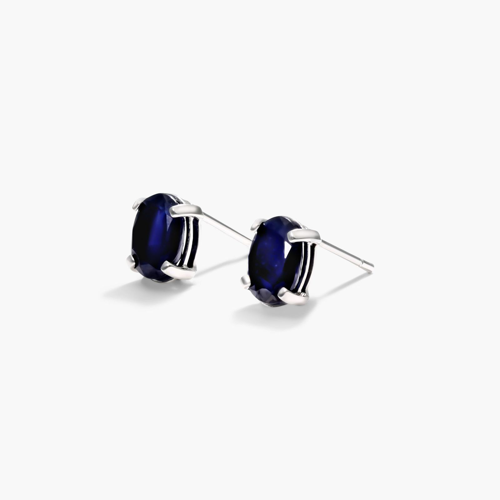 Oval Cut Sapphire Birthstone Earrings In 14K White Gold