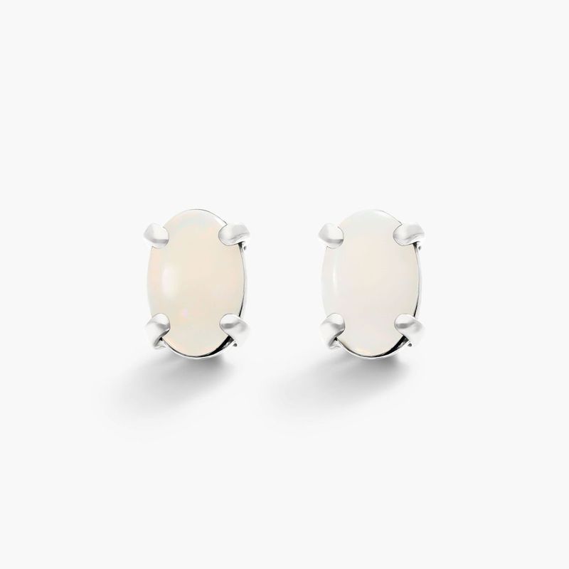 Oval Cut Opal Birthstone Earrings In 14K White Gold
