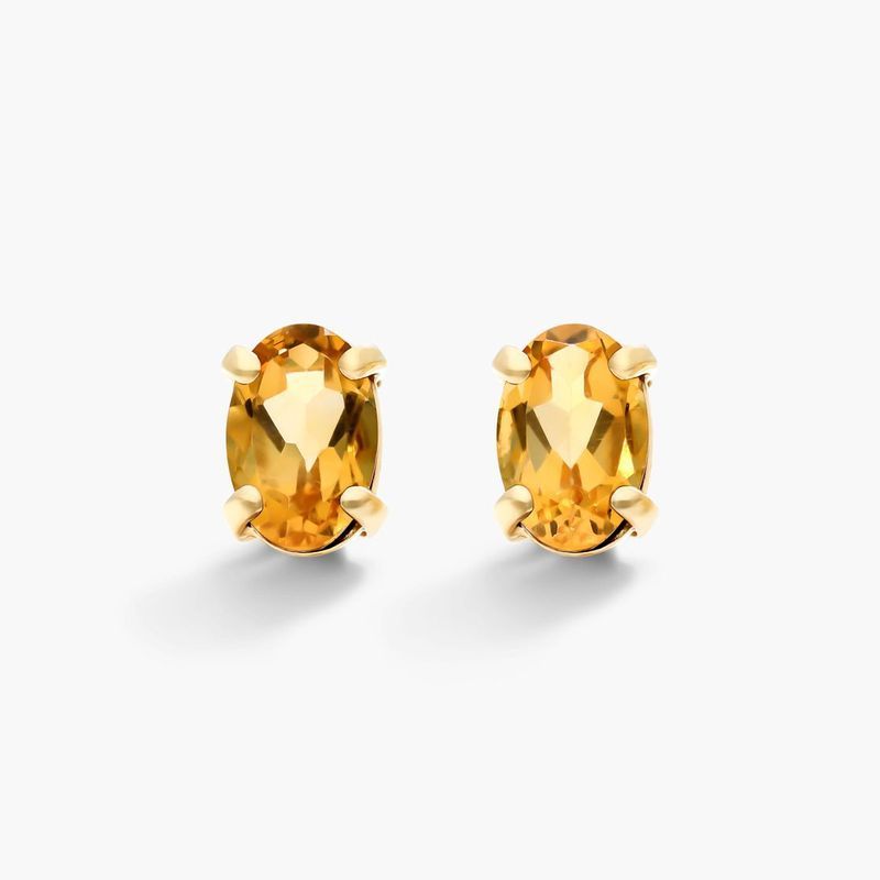 Oval Cut Citrine Birthstone Earrings In 14K Yellow Gold