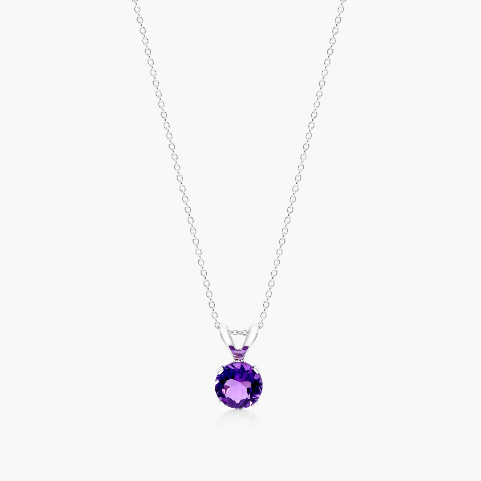14K White Gold Amethyst Birthstone Necklace-8341302w14