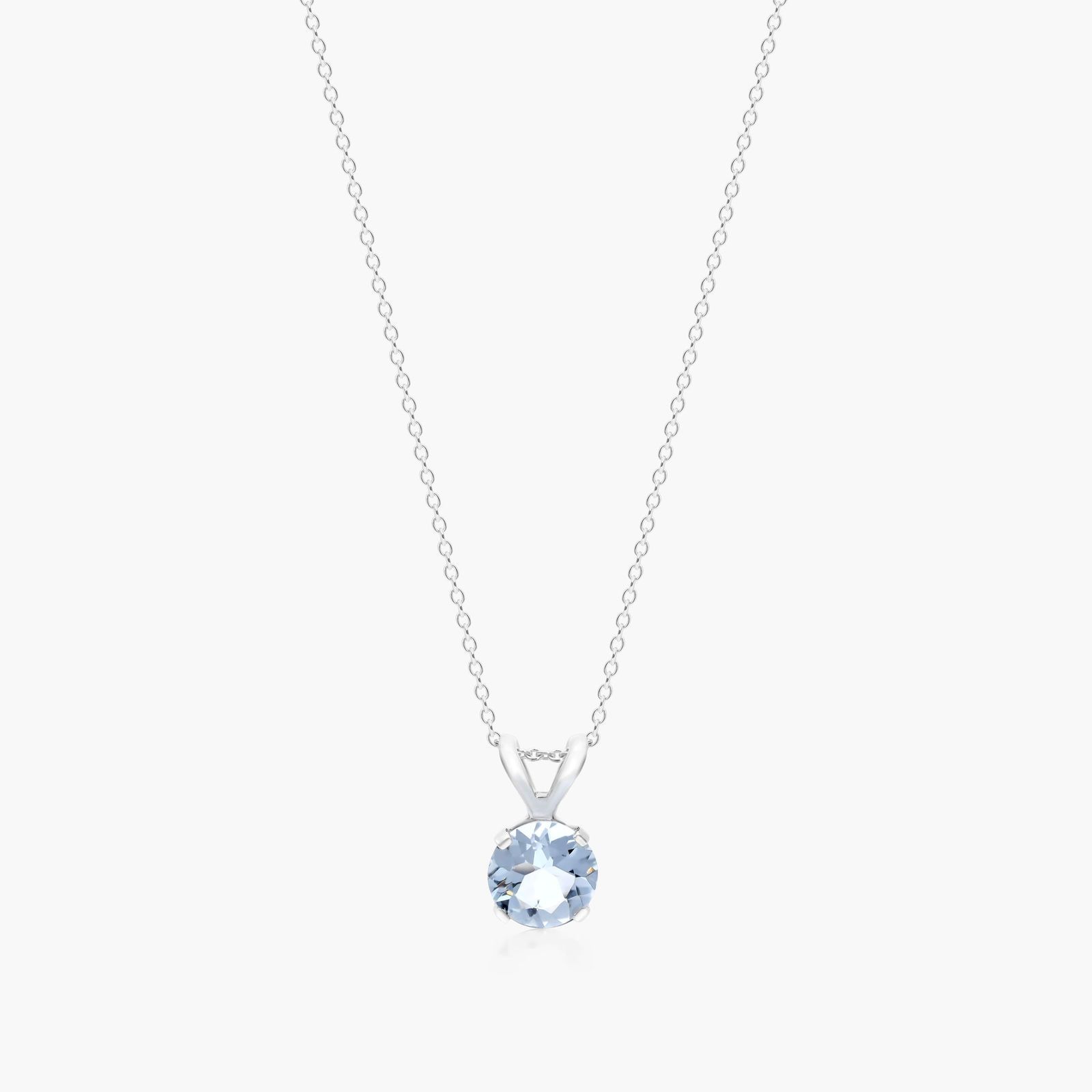 14K White Gold Aquamarine Birthstone Necklace-8341303w14