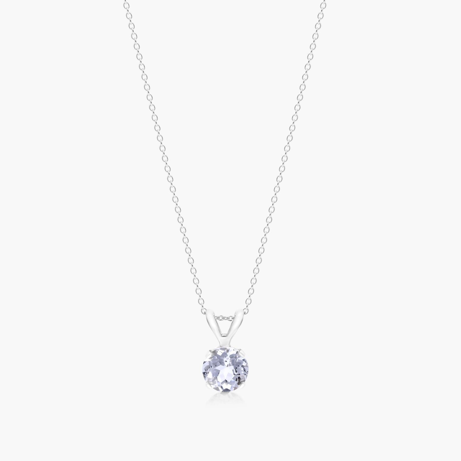 14K White Gold White Topaz Birthstone Necklace-8341304w14