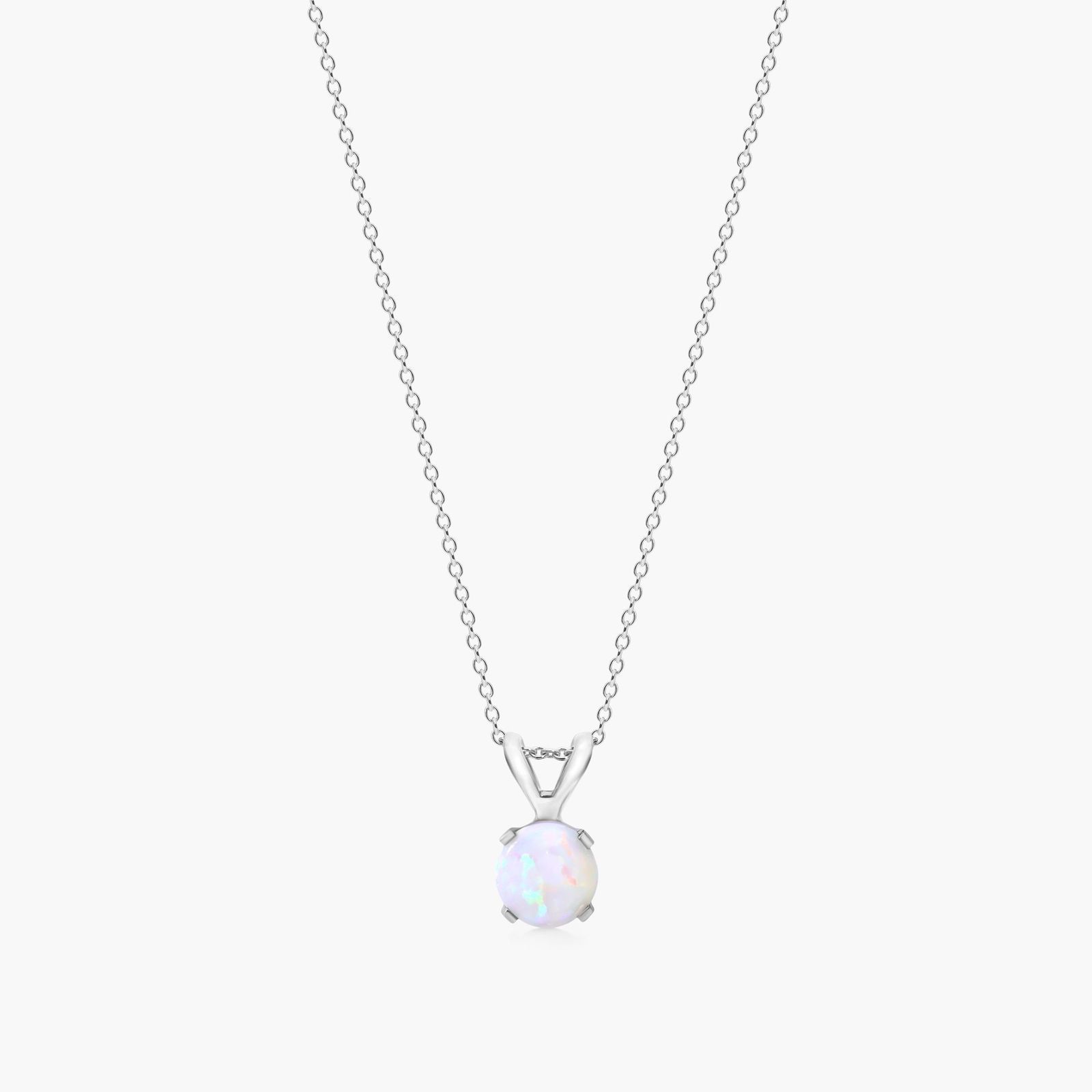 14K White Gold Opal Birthstone Necklace-8341310w14