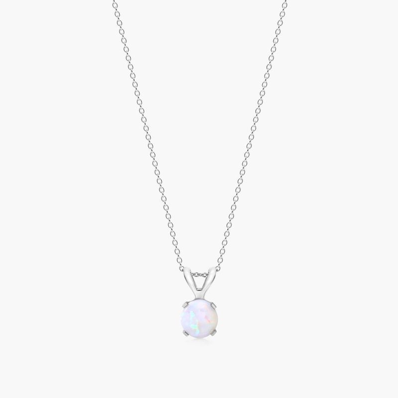 14K White Gold Opal Birthstone Necklace