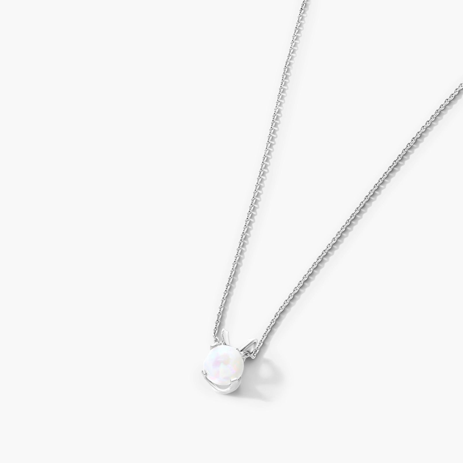 14K White Gold Opal Birthstone Necklace