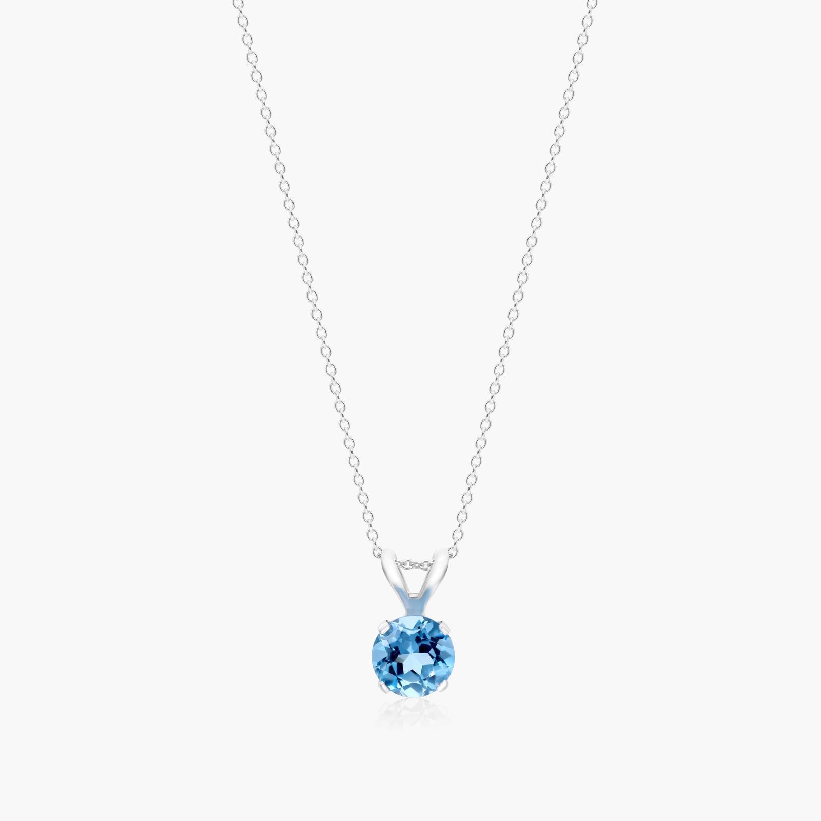 14K White Gold Blue Topaz Birthstone Necklace-8341312w14