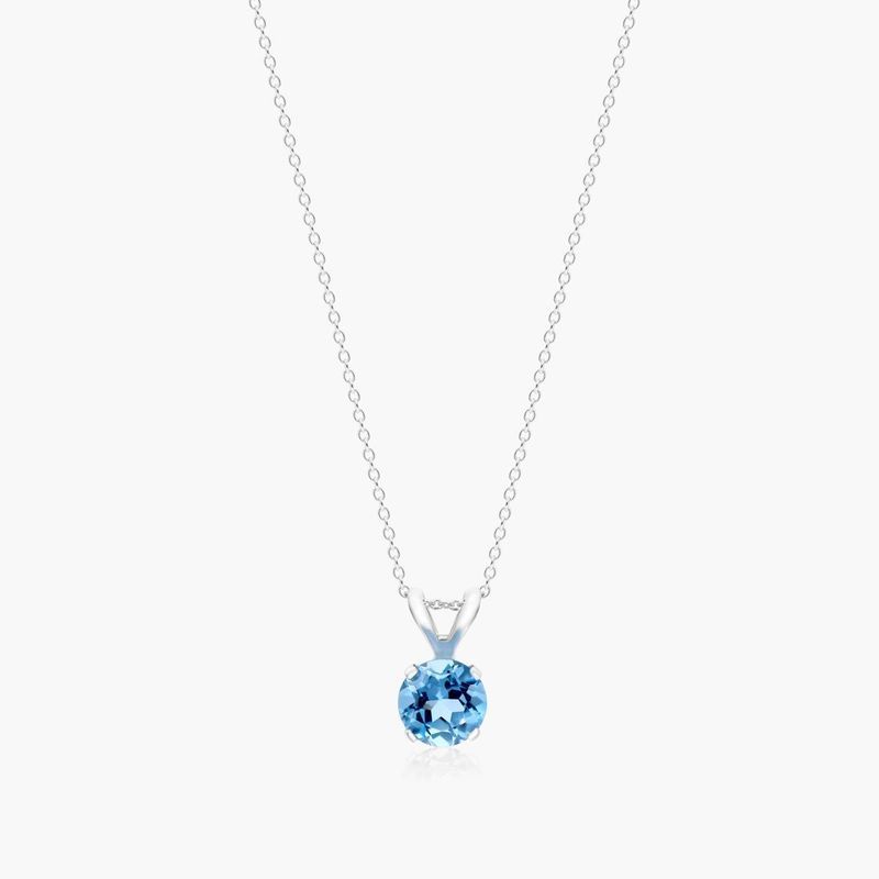 14K White Gold Blue Topaz Birthstone Necklace