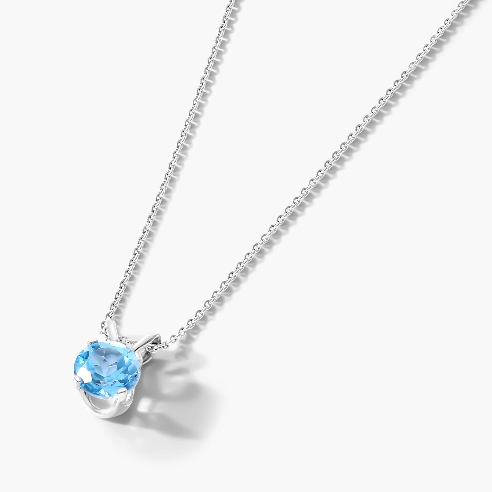 14K White Gold Blue Topaz Birthstone Necklace