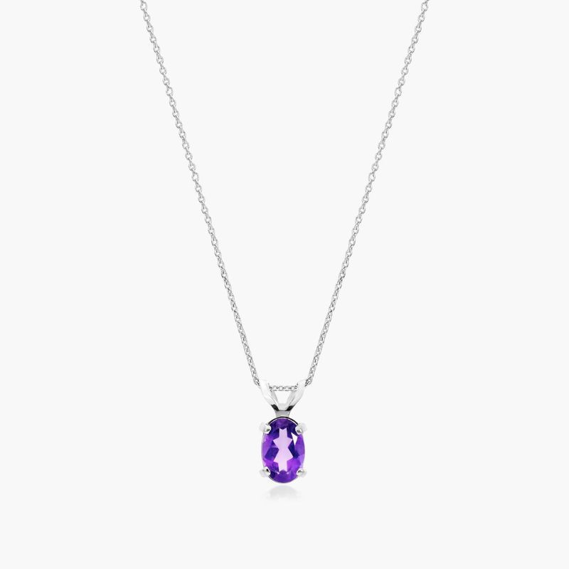 14K White Gold Oval Amethyst Birthstone Necklace