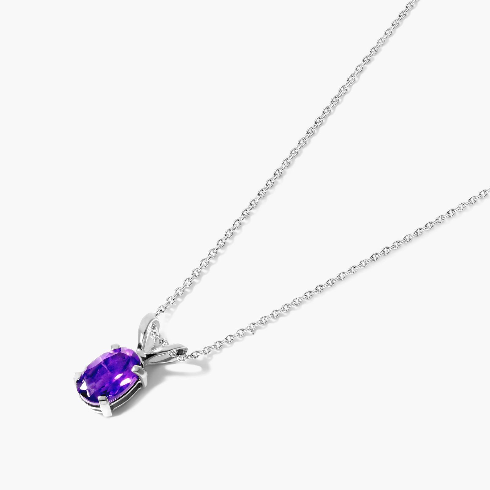 14K White Gold Oval Amethyst Birthstone Necklace