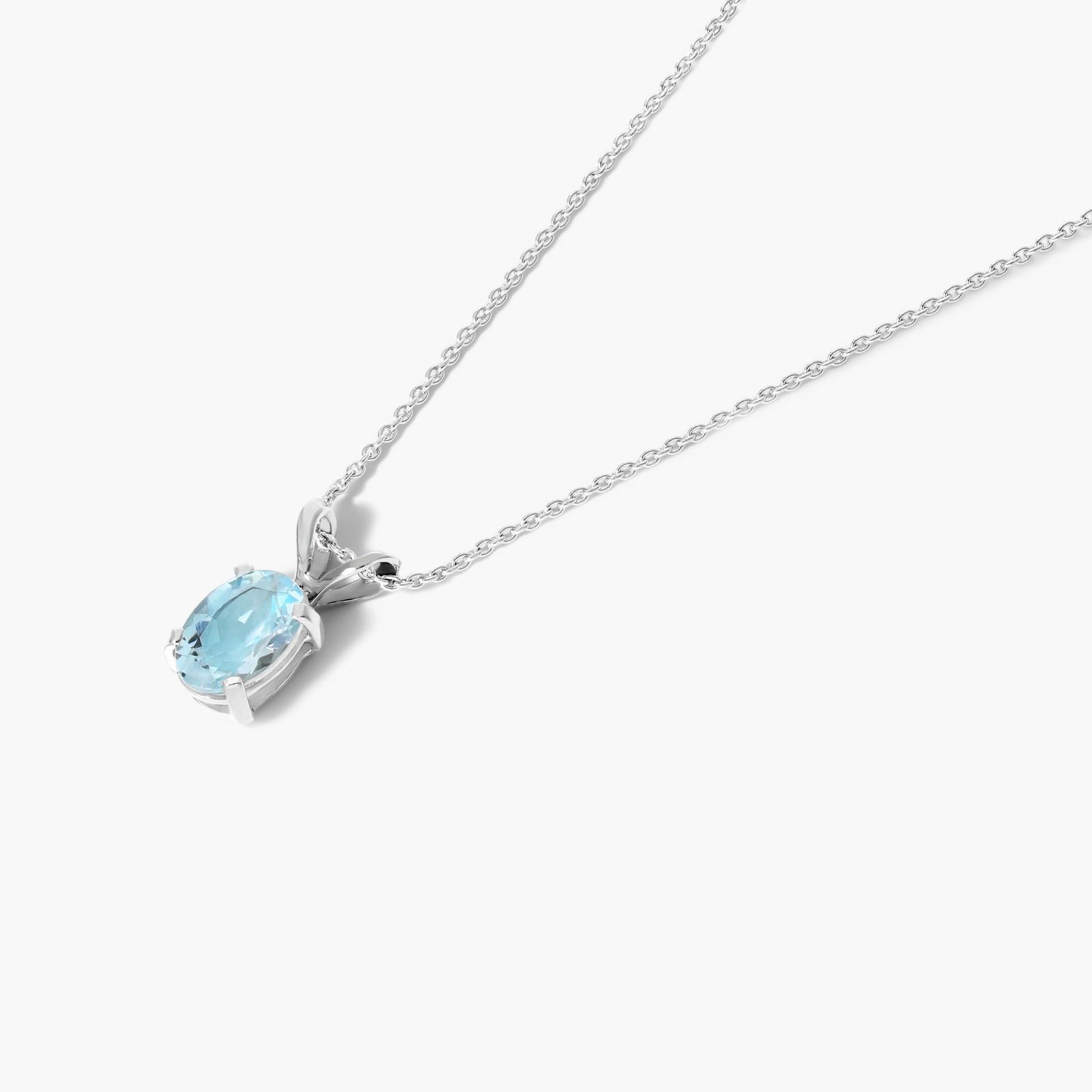 14K White Gold Oval Aquamarine Birthstone Necklace