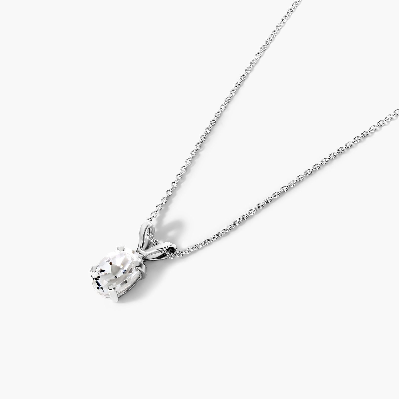 14K White Gold Oval White Topaz Birthstone Necklace