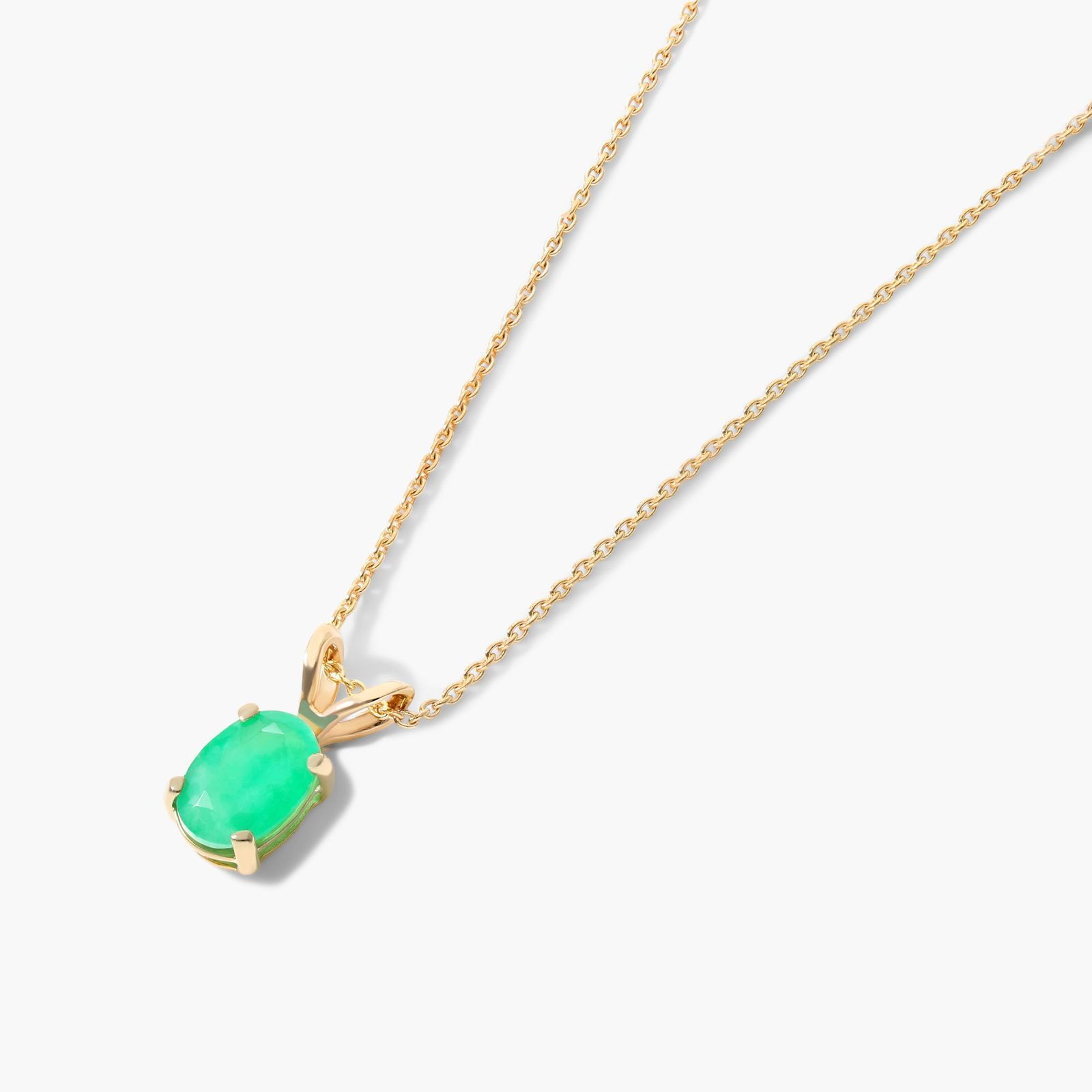 14K Yellow Gold Oval Emerald Birthstone Necklace