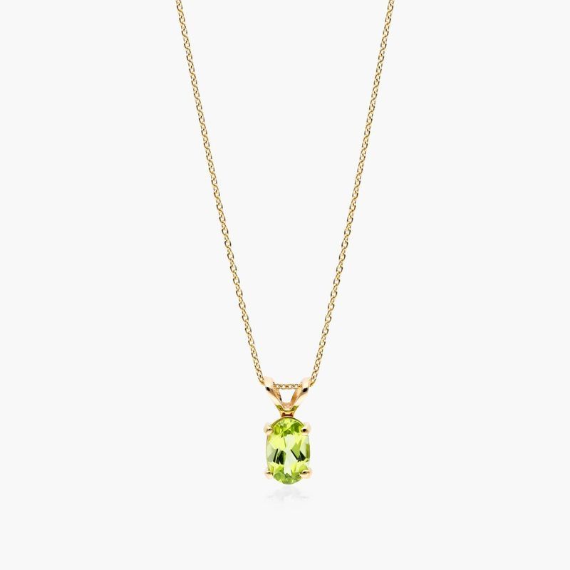 14K Yellow Gold Oval Peridot Birthstone Necklace