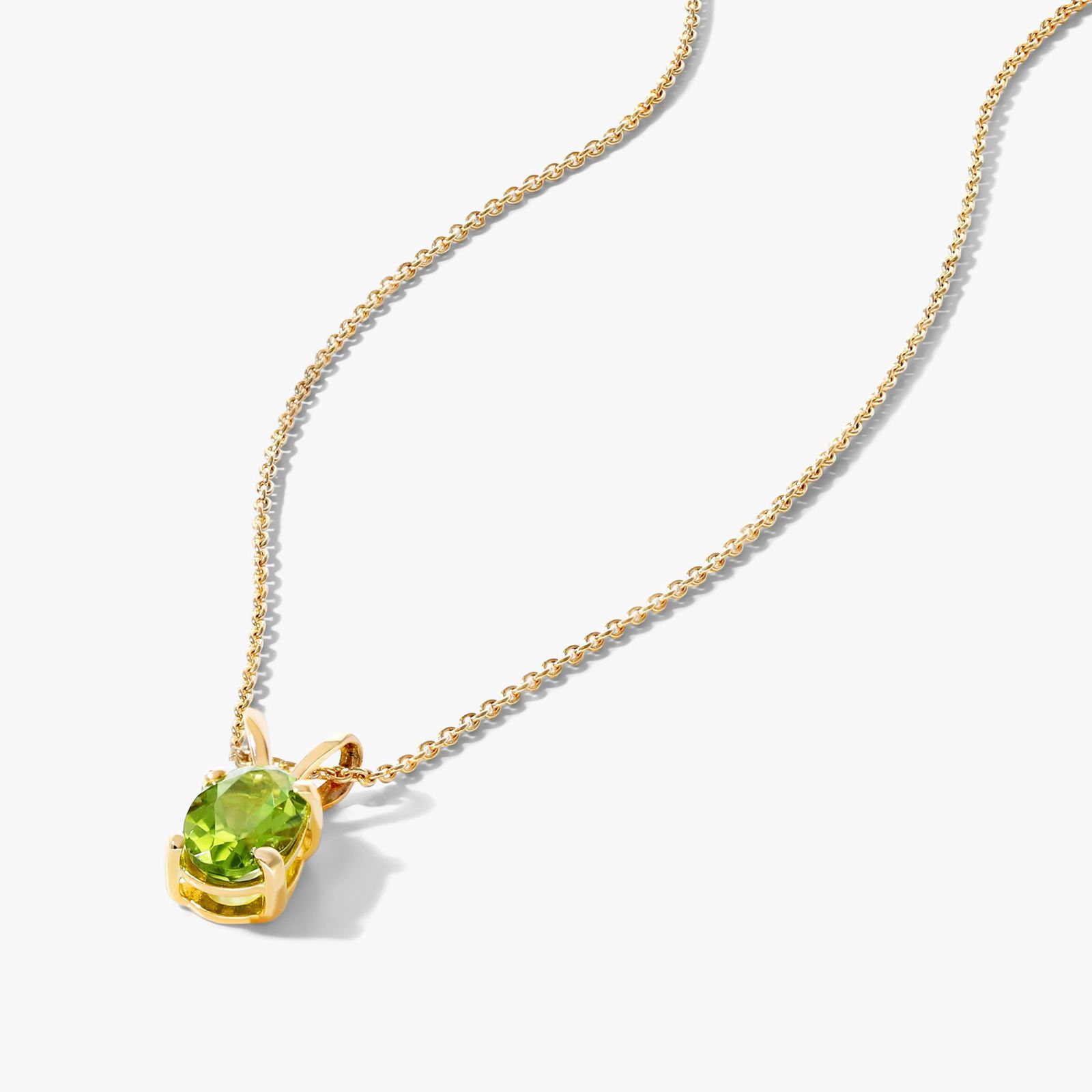 14K Yellow Gold Oval Peridot Birthstone Necklace