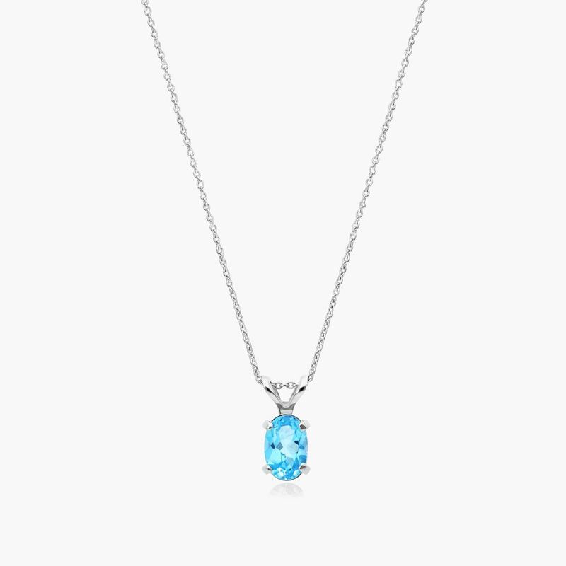 14K White Gold Oval Blue Topaz Birthstone Necklace