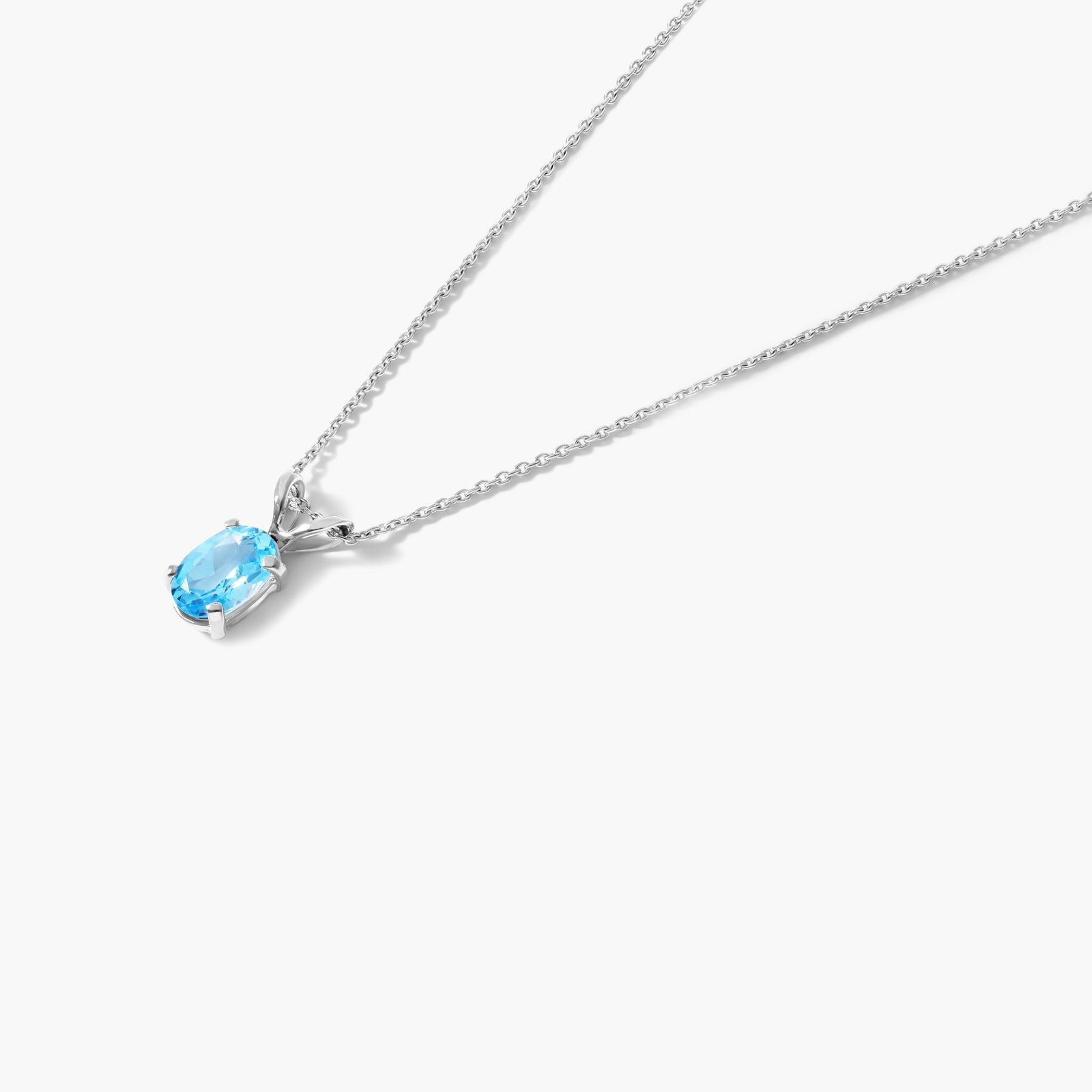 14K White Gold Oval Blue Topaz Birthstone Necklace