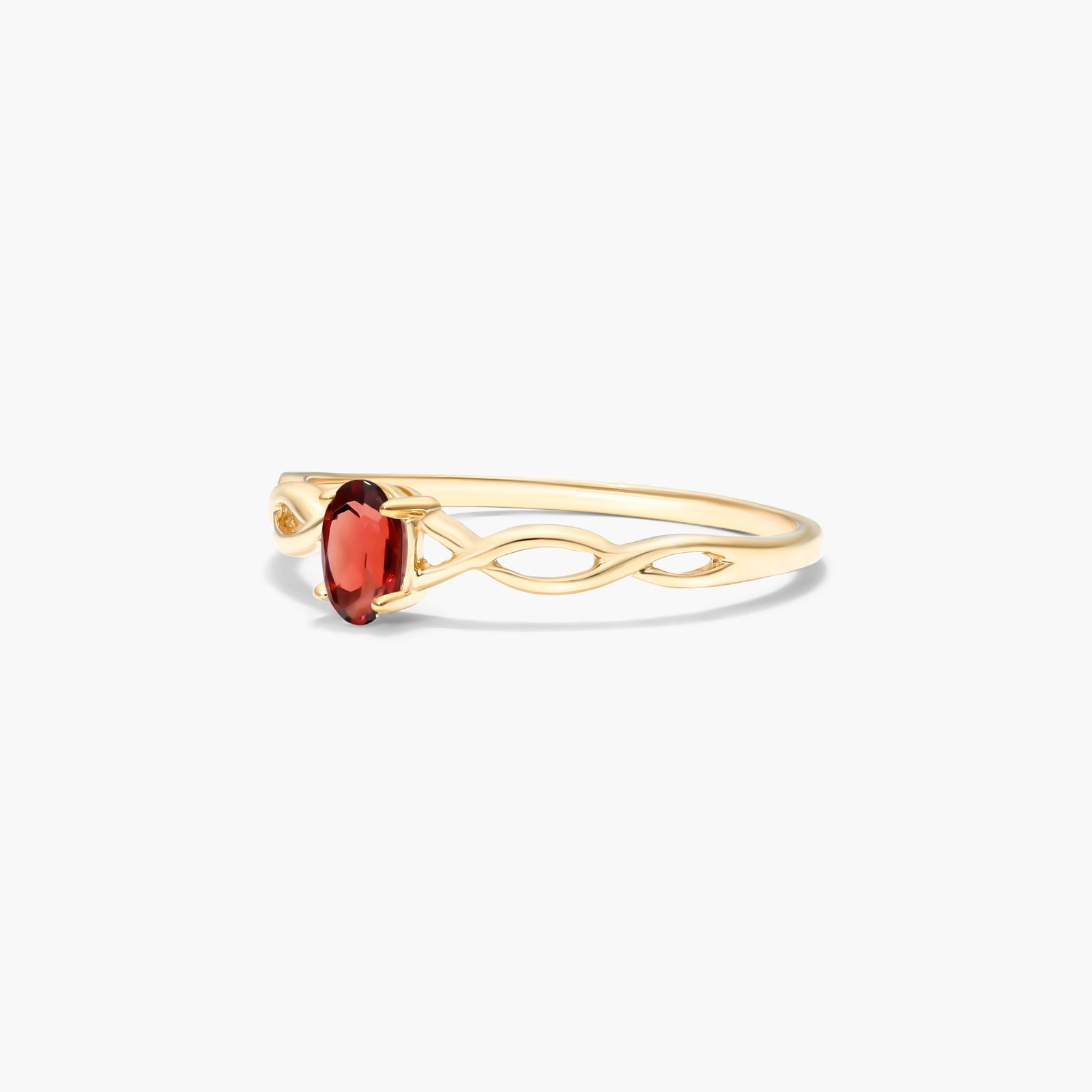 Infinity Garnet Birthstone Ring In 14K Yellow Gold