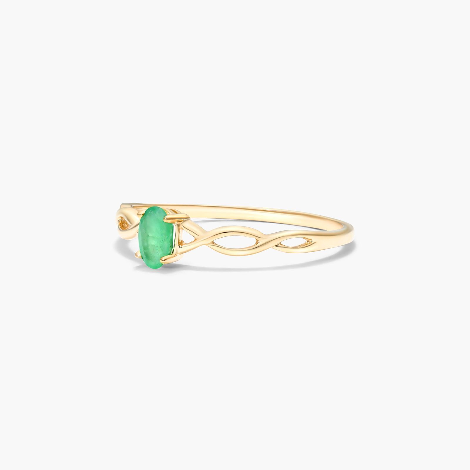 Infinity Emerald Birthstone Ring In 14K Yellow Gold