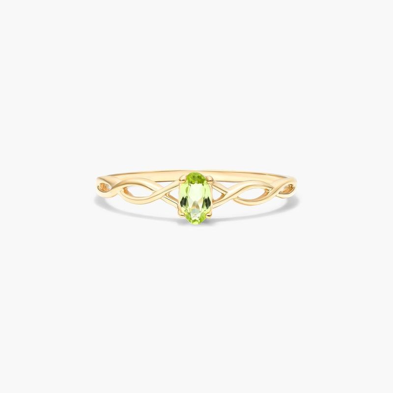 Infinity Peridot Birthstone Ring In 14K Yellow Gold