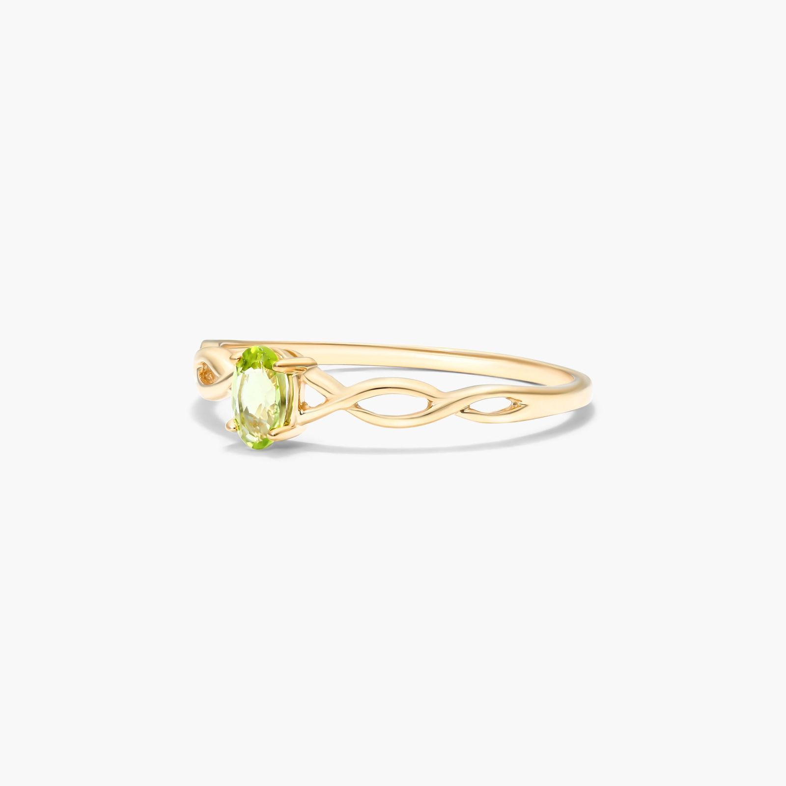 Infinity Peridot Birthstone Ring In 14K Yellow Gold