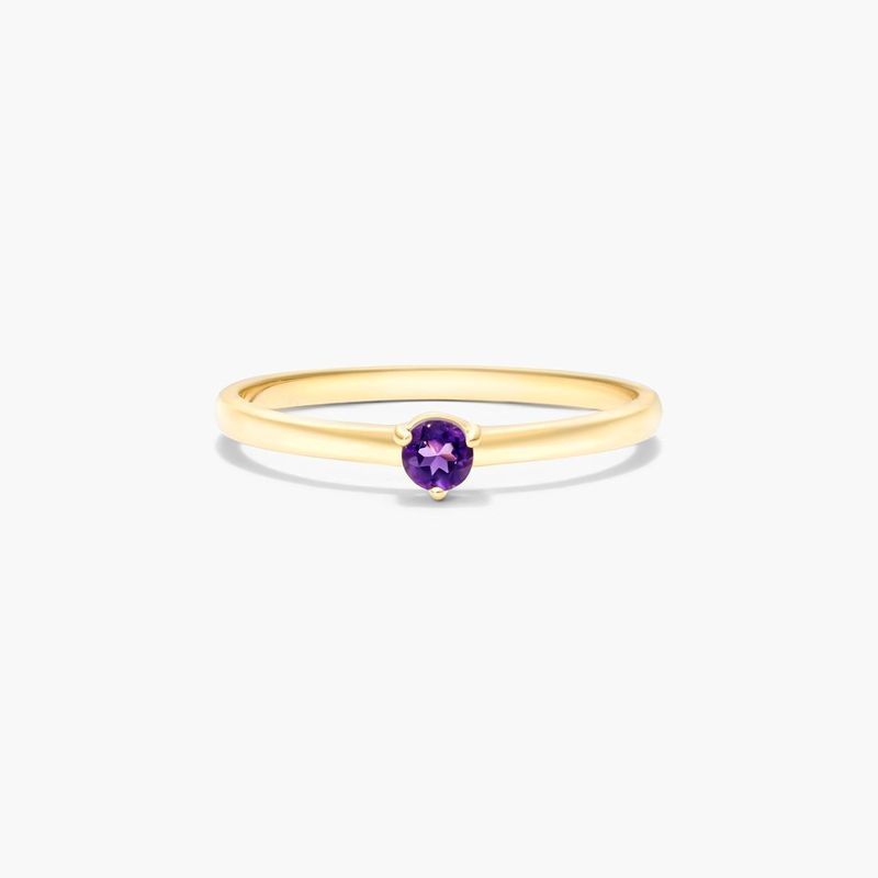 Petite Single Amethyst Birthstone Ring In 14K Yellow Gold