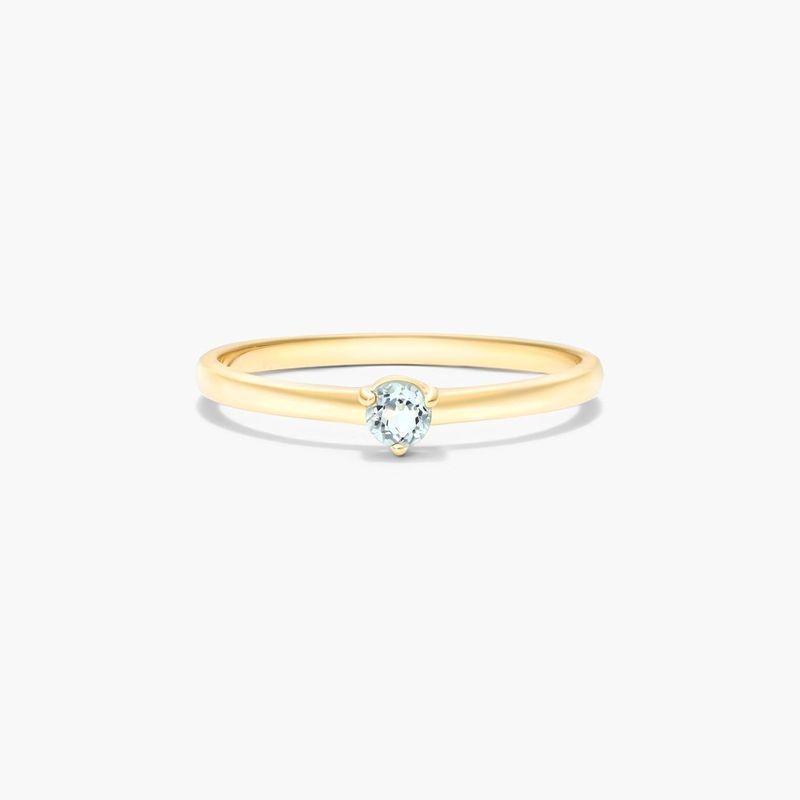 Petite Single Aquamarine Birthstone Ring In 14K Yellow Gold