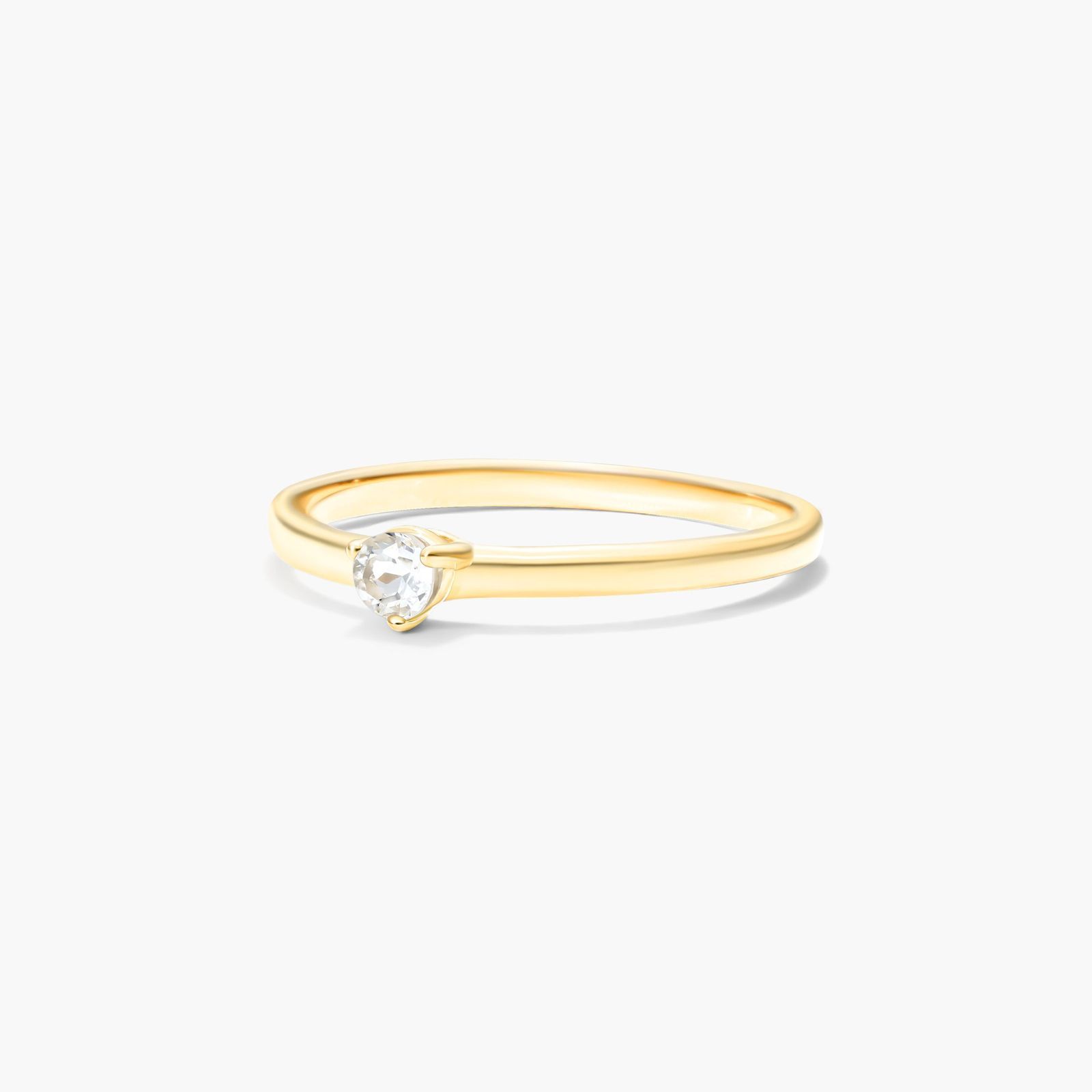 Petite Single White Topaz Birthstone Ring In 14K Yellow Gold