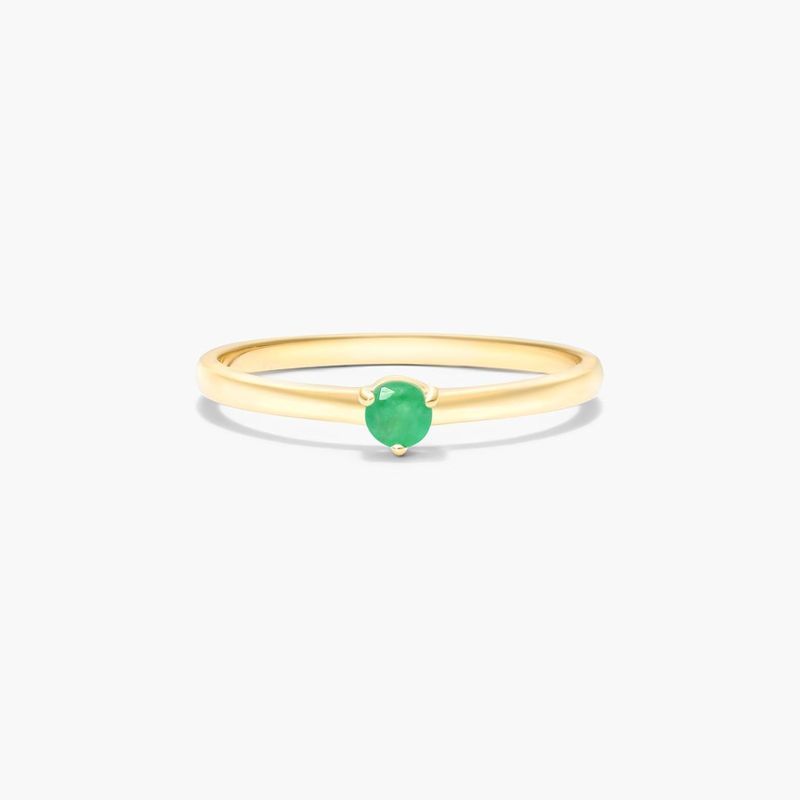 Petite Single Emerald Birthstone Ring In 14K Yellow Gold