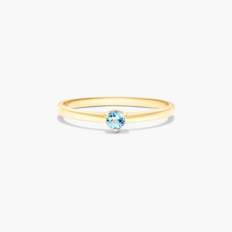 Petite Single Blue Topaz Birthstone Ring In 14K Yellow Gold