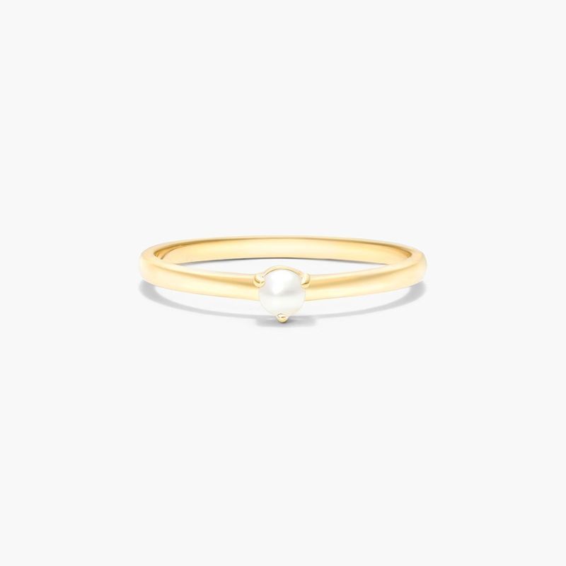 Petite Single Cultured Freshwater Pearl Birthstone Ring In 14K Yellow Gold
