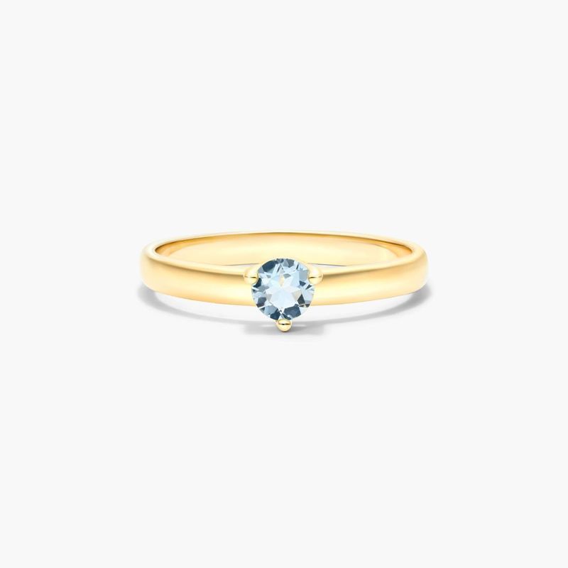 Aquamarine Solitaire Birthstone Ring In 14K Yellow Gold