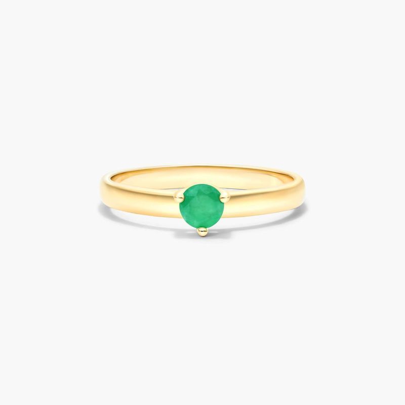 Emerald Solitaire Birthstone Ring In 14K Yellow Gold