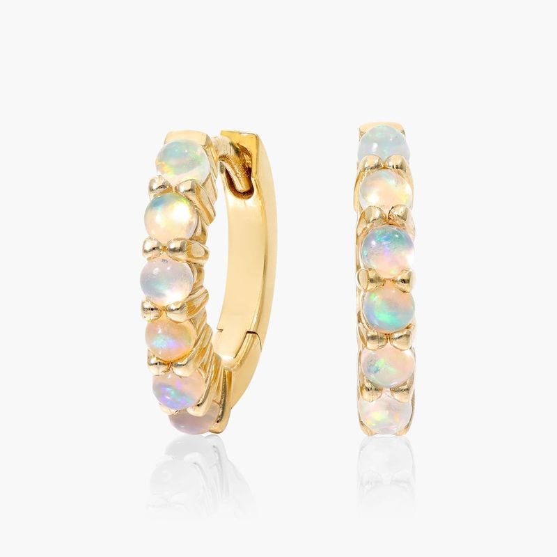 14K Yellow Ethiopian Opal Row Hoop Earrings