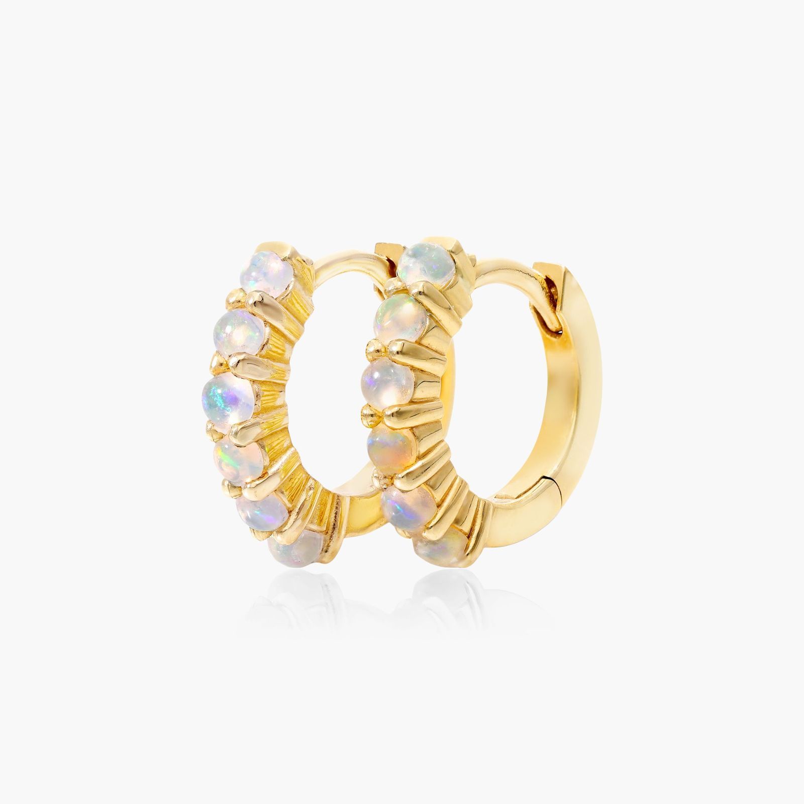 14K Yellow Ethiopian Opal Row Hoop Earrings