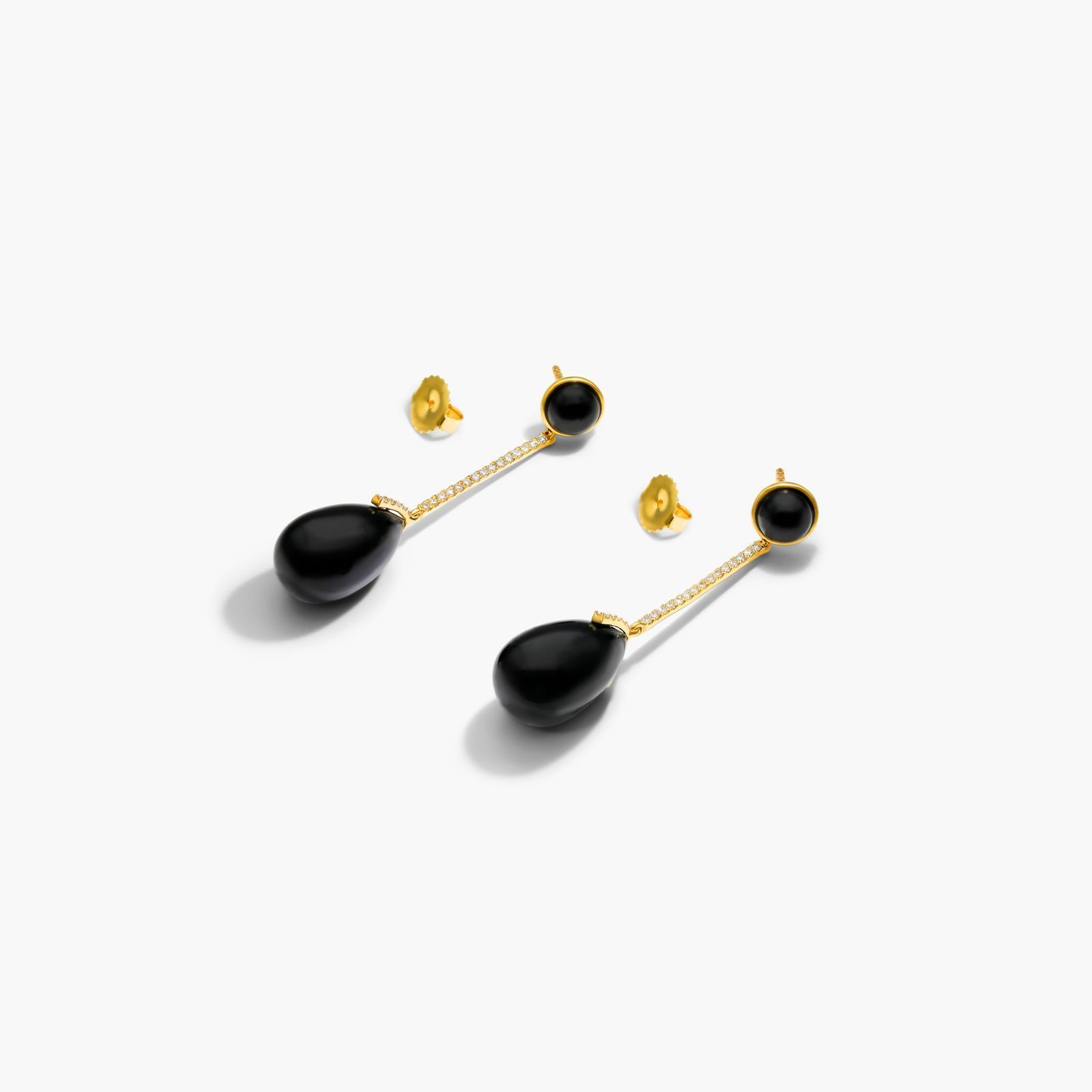Diamond Bar And Black Onyx Drop Earrings In 18K Yellow Gold