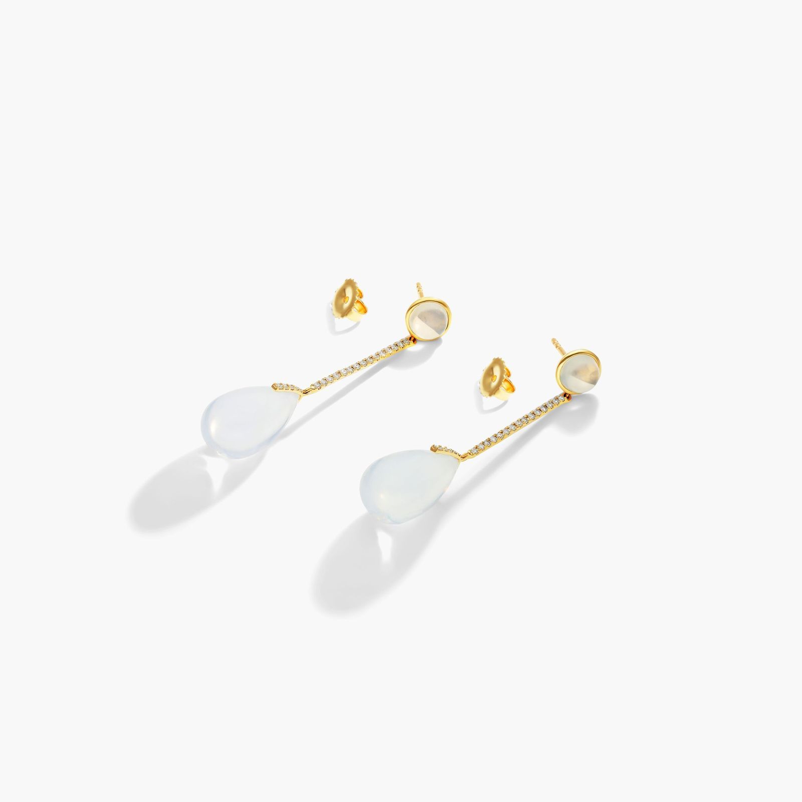 Diamond Bar And Moon Quartz Drop Earrings In 18K Yellow Gold